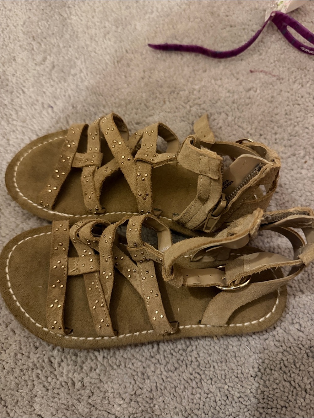 Zara Kids Tan Suede Gladiator Sandals with Gold Studs